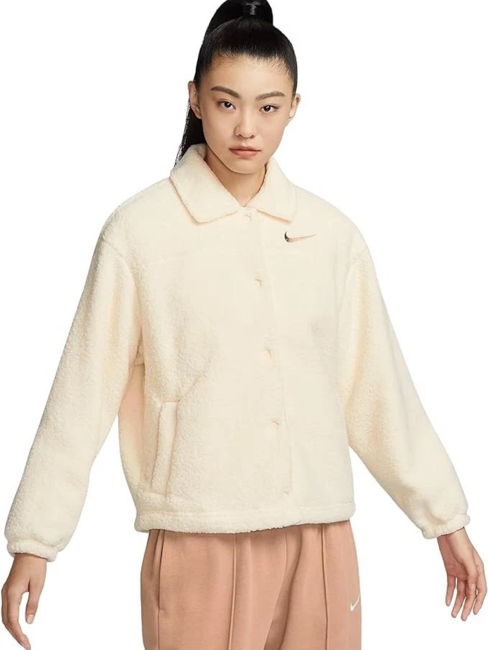 Nike Women’s Collared Sherpa Jacket Oversized Coconut Milk Women’s Size Large